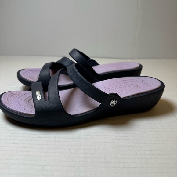 Crocs Iconic Comfort Navy Blue Slip On Sandals - Picture 6 of 13